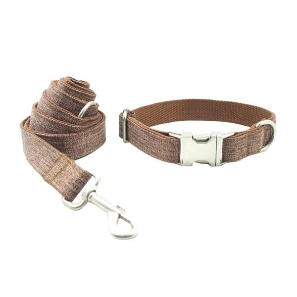 Golden Brown Cotton Fabric Nylon Dog Collar & Leash