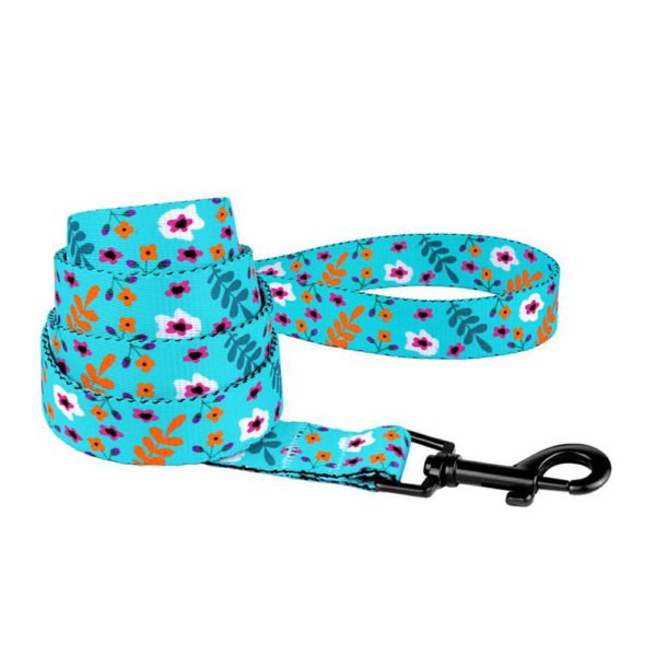 Floral Blue Personalized Dog Collar & Leash