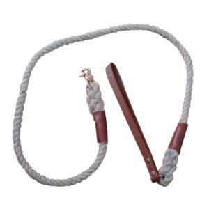 Gray Rope Dog Leash With Brown Leather Handle