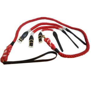 Red Rope Cotton Dog Leash With Leaher Handle