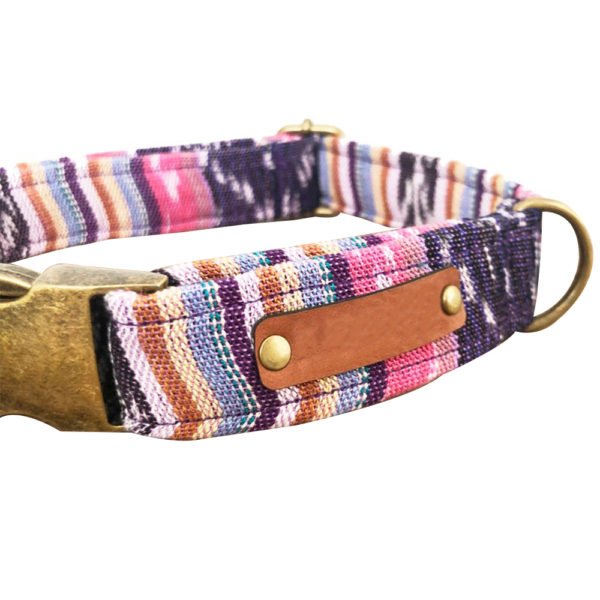 Boho Pink Stripe Collar With Name Plate For Dogs - Image 3