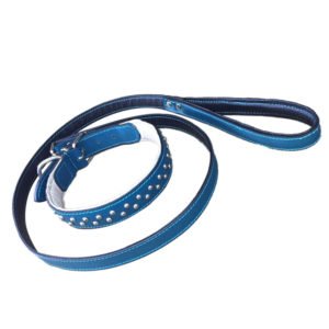 Blue leather dog leash manufacture