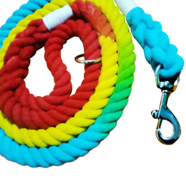 5ft Rope Dog Leash Ombre Braided 100% Cotton Multi-Colored