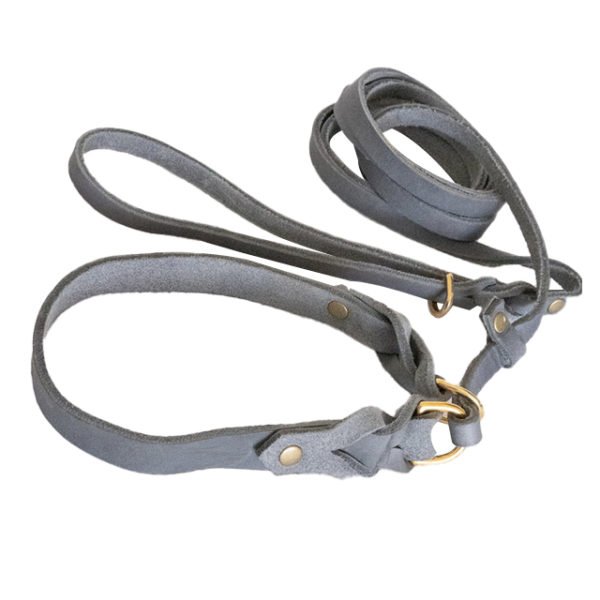 Genuine Gray Braided Leather Dog Leash