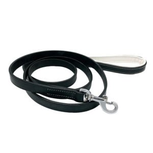 6 ft Leather Dog Leash With Padded Handle Black Leather