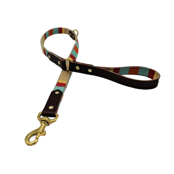 Handmade Leather Dog Leash Lead With Multi Colour Stripes