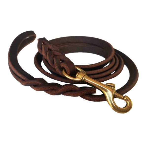 Braid Leather Dog Leash Real Leather Dark Brown