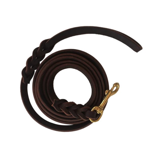 Braid Leather Dog Leash Real Leather Dark Brown