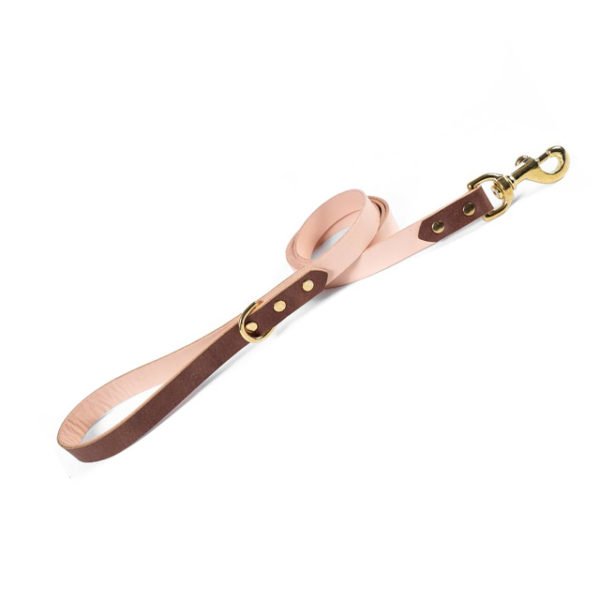 Rose Gold Leather Leash With Golden Buckle