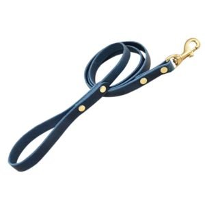 Blue Leather Dog Leash Stainless Steel Hardware