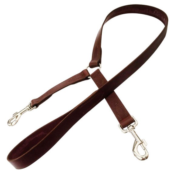 Dark Brown Double Dog Leather Leash