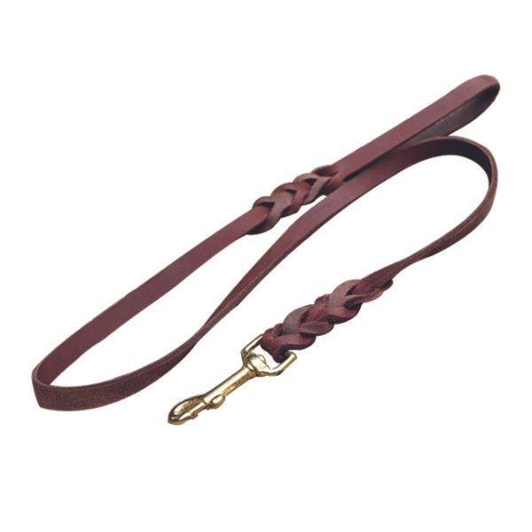 Black Braided Leather Dog Leash With Handle