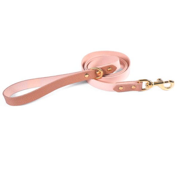 Rose Gold Leather Leash With Golden Buckle