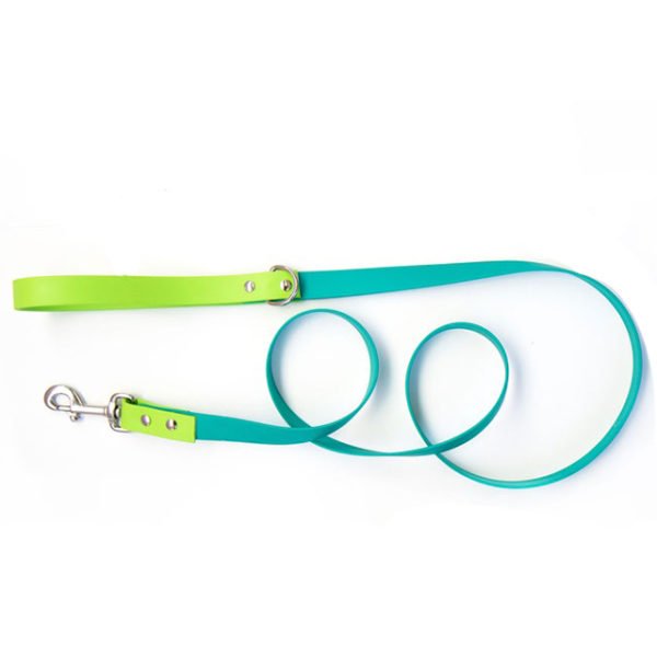 Classic And Durable Blue Leather Leash With Green Handle