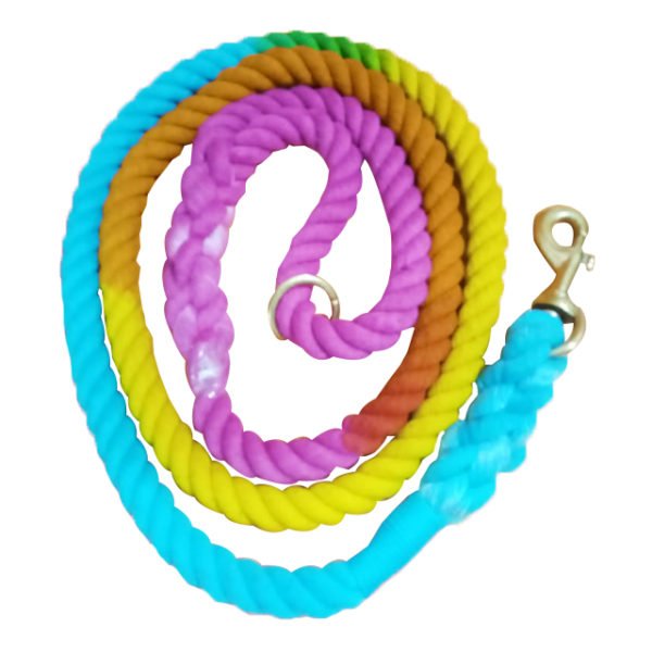 5ft Rope Dog Leash Ombre Braided 100% Cotton Multi-Colored