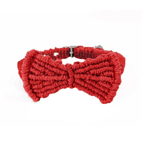 Red Macrame Dog Leash Bow Tie