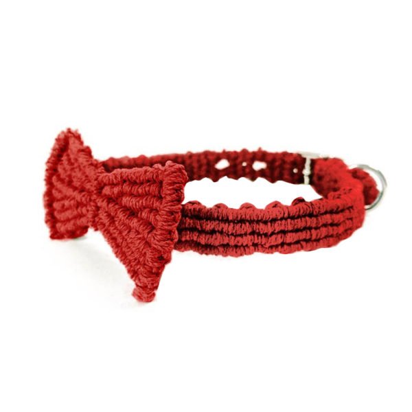 Red Macrame Dog Leash Bow Tie