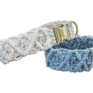 Decorative Blue And White Macrame Dog Collar