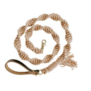 Macrame Dog Leash With Black Leather Handle