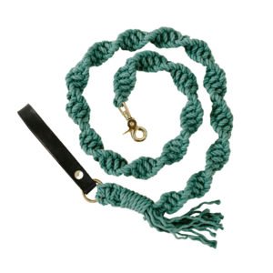 Teal Blue Macrame Dog Leash With Leather Handle