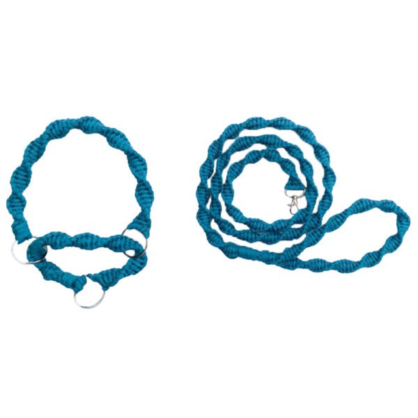 Ocean Blue Macrame Dog Collar & Leash