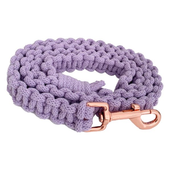 Purple Macrame Leash With Rose Gold Metal Buckle