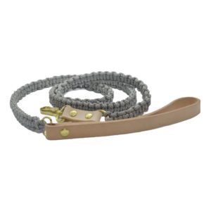 Gray Macrame Pet Dog Leash With Leather Handle