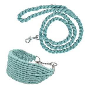 Cyan Macramé Cotton Leash and Collar Supplier in India