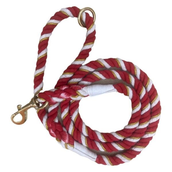 Braided Solid Red Gold Cotton Rope Dog Leash