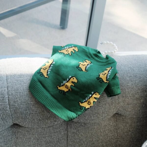 Luxurious Solid Green Little Dinosaur Pet Sweater - Image 2