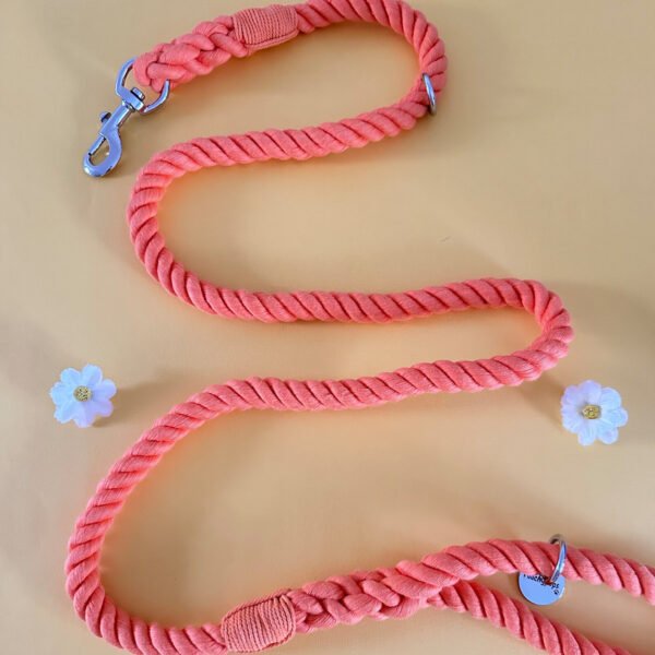 Tangerine Orange Cotton Rope Dog Lead Durable Walking Leash - Image 2
