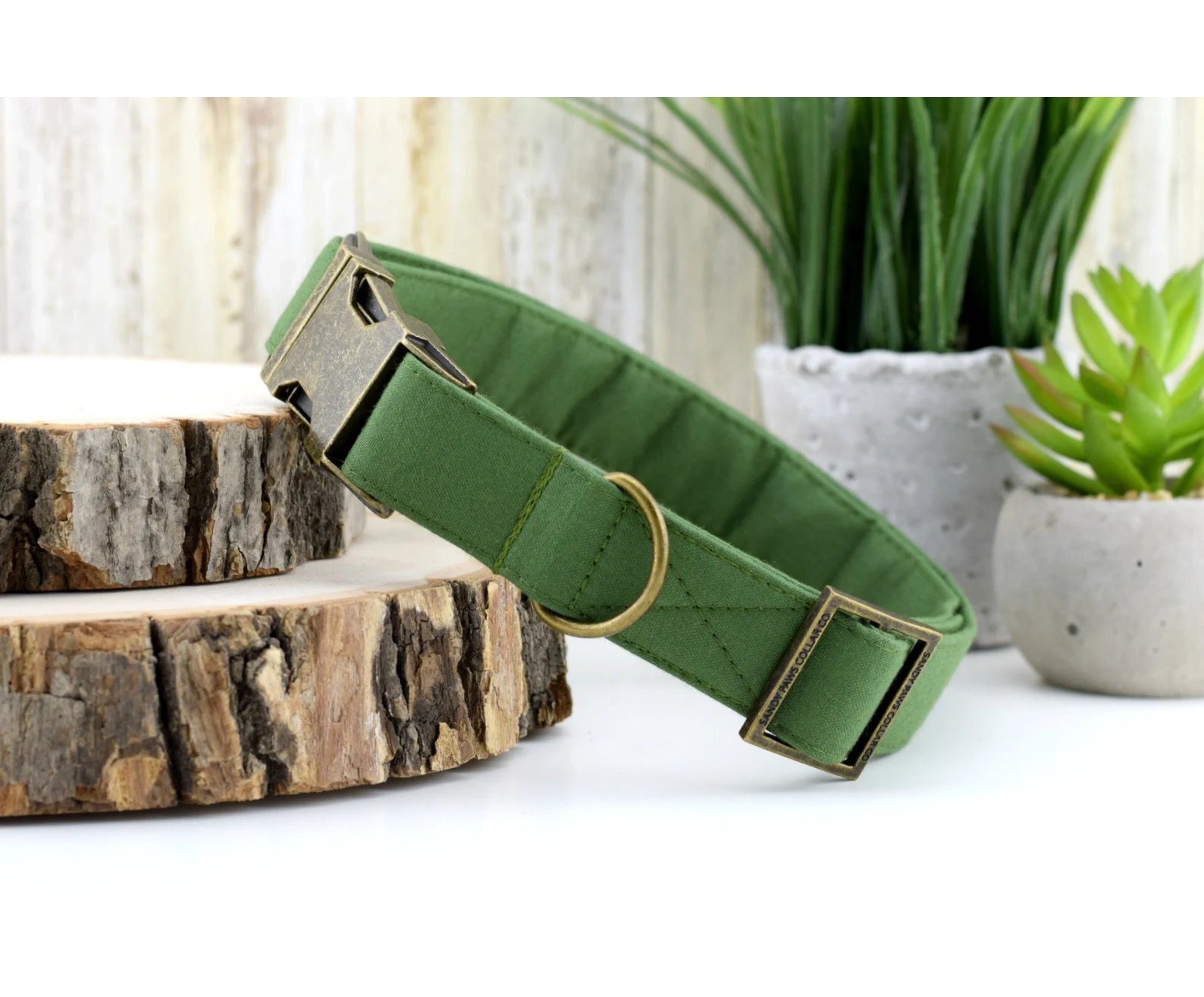 Solid Hunter Green Dog Collar Fabric Dog Collar - Image 2