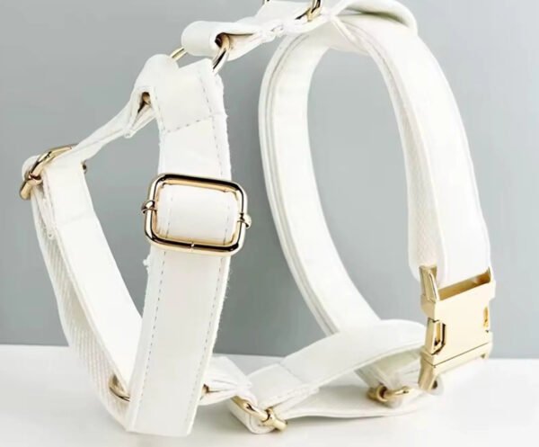 White Faux Leather Wedding Dog Collar & Lead Set Wedding Dog Harness