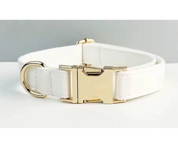 White Faux Leather Wedding Dog Collar & Lead Set Wedding Dog Harness - Image 2