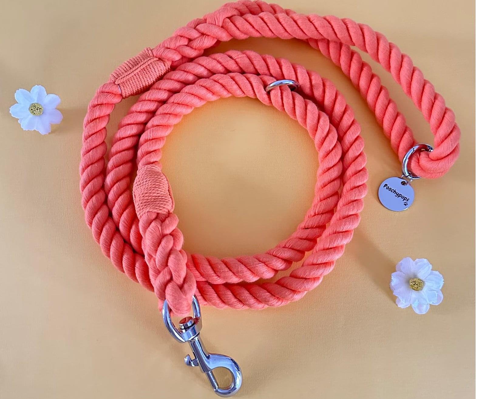 Tangerine Orange Cotton Rope Dog Lead Durable Walking Leash